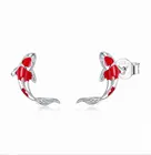 Женские серьги-гвоздики из серебра 925 пробы, с красной эмалью