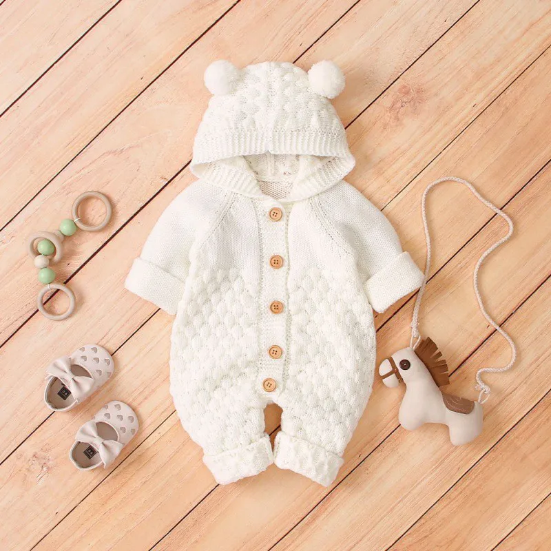 

2021Baby Boys Girls Bodysuit Autumn Infant Babies Bodysuit Wear Sweater Fashion Girl Clothes Girls Knitted Solid Print Hoodies