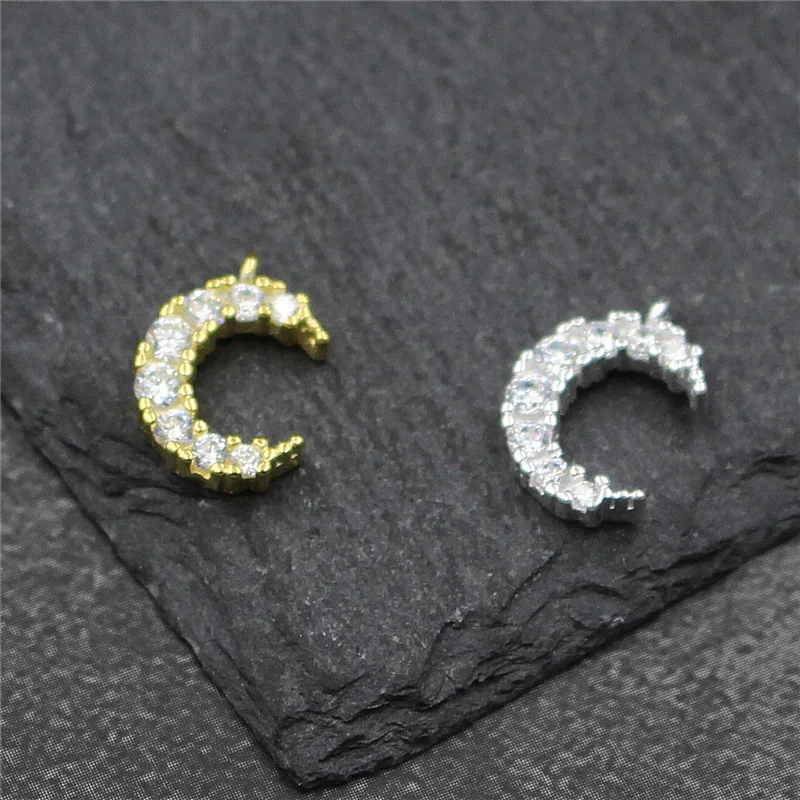 Elegant 925 Sterling Silver DIY Handmade Moon Zircon Pendant Accessories Charms Materials Fit Bracelets Necklaces Jewelry Making