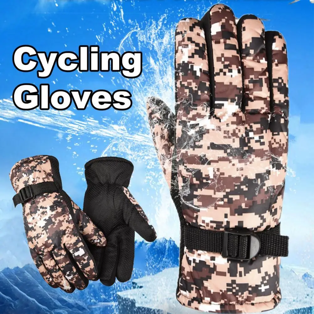 

Comfortable Excellent Camouflage Print Anti-Slip Ski Gloves Coral Fleece Camouflage Gloves Thick for Skiing