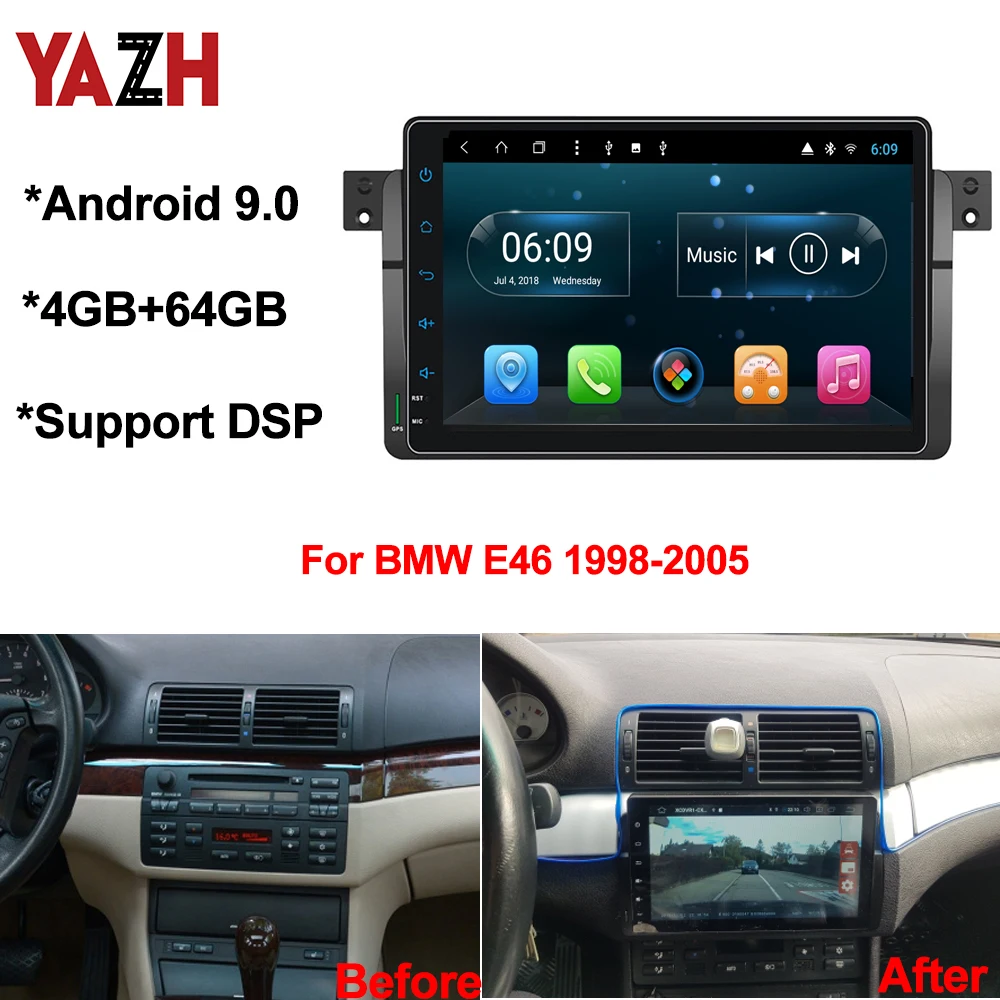 YAZH 4 Гб 64 ГБ Автомобильный радиоплеер для BMW E46 1998 2005 с Android 9 0 GPS Navi мультимедиа &quotIPS