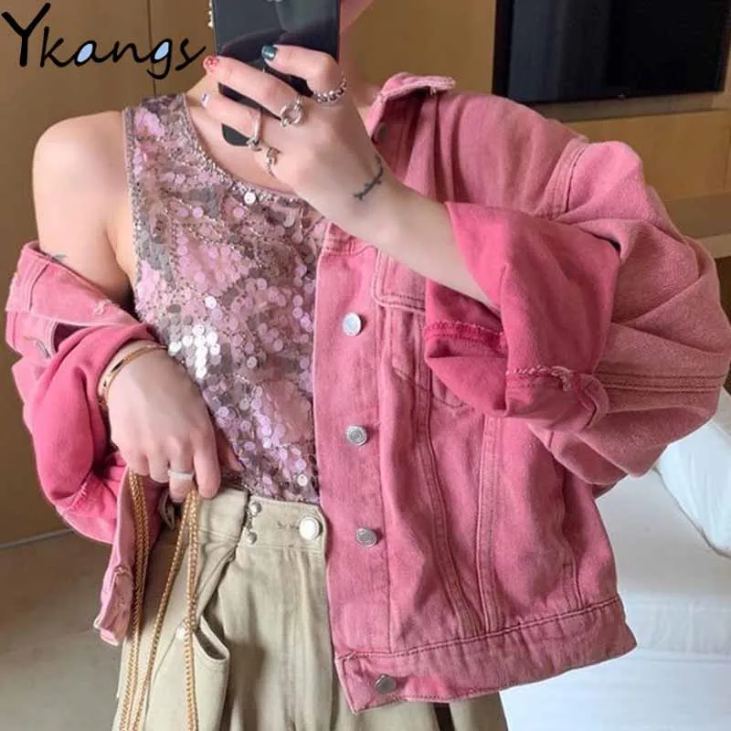 Куртка женская джинсовая в стиле оверсайз Повседневная Свободная верхняя одежда