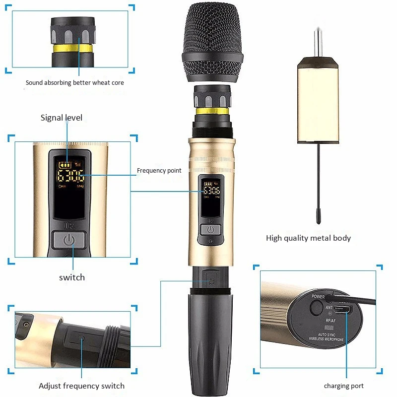 구매 2 개/대 Ux2 Uhf 무선 마이크 시스템 휴대용 Led 마이크 Uhf 스피커 휴대용 Usb 수신기 Ktv Dj 음성 증폭기