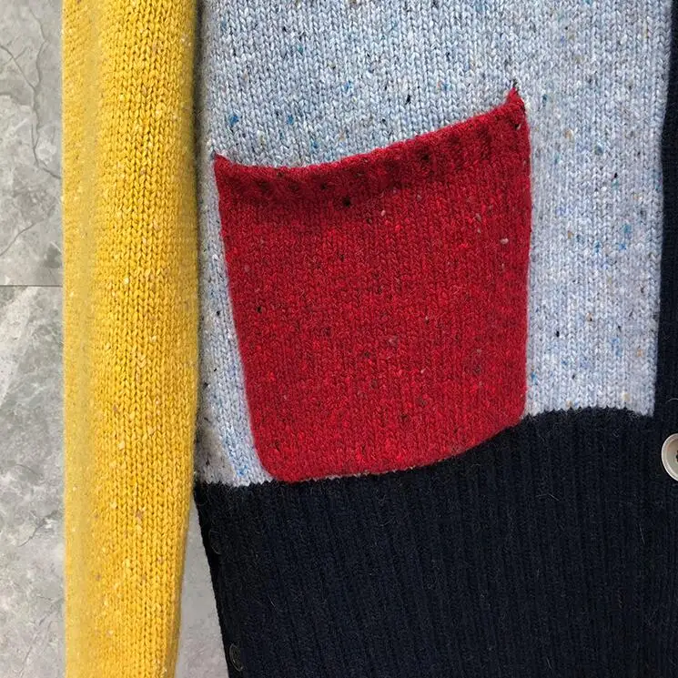 

2021 Fashion TB THOM Brand Sweaters Women Loose V-Neck Cardigans Clothing Patchwork Striped Wool Autumn Winter Casual Coat