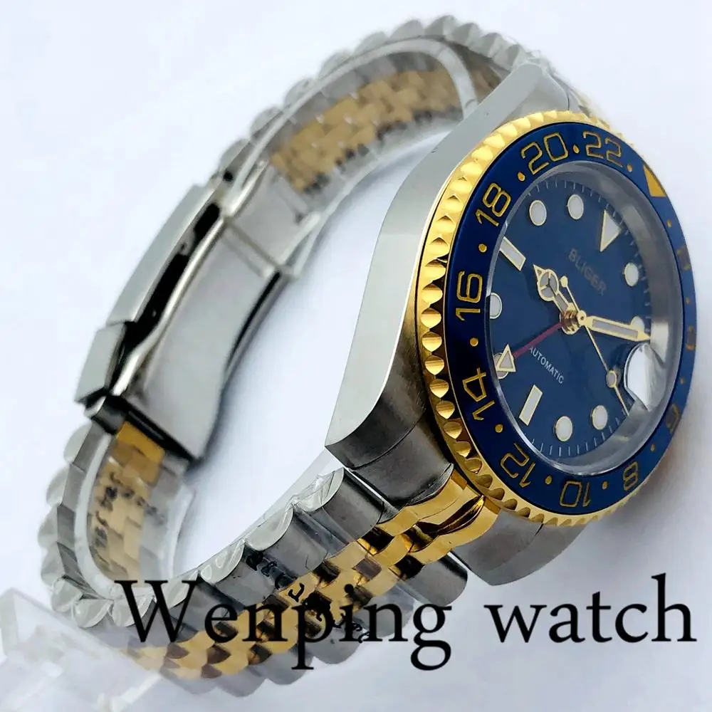 40 мм Bliger мужские роскошные механические часы с сапфировым стеклом керамический