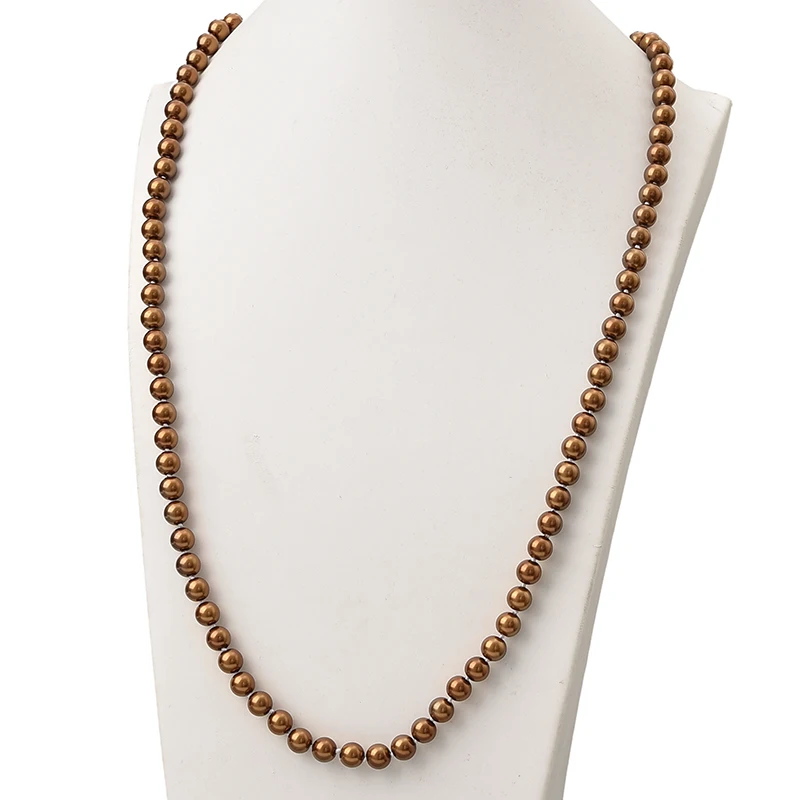 Сверкающее длинное ожерелье из коричневого жемчуга 8 мм сделай сам