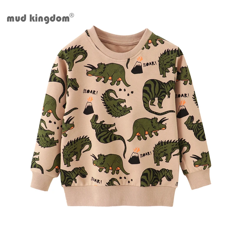 

Mudkingdom Little Boy Sweatshirts Ribbed Dinosaur Camouflage Cartoon Long Sleeve Pullover Tops for Boys Clothes Kids Clothing