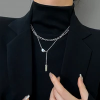 2021 new fashion double women party pendant necklace trendy link chain metal geometric short necklace jewelry