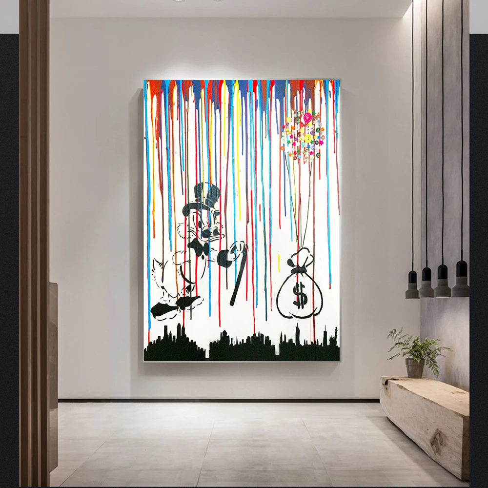 

Duck Money Flower Street Wall Graffiti Art Canvas Paintings Abstract Graffiti Art Canvas Prints For Kids Room Cuadros Home Decor