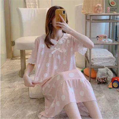 

Camisola Sleepwear Women Night Dress Large Size Loose Night Gown Female Casual Cotton Nightgown Summer Short Sleeve Nightshirt