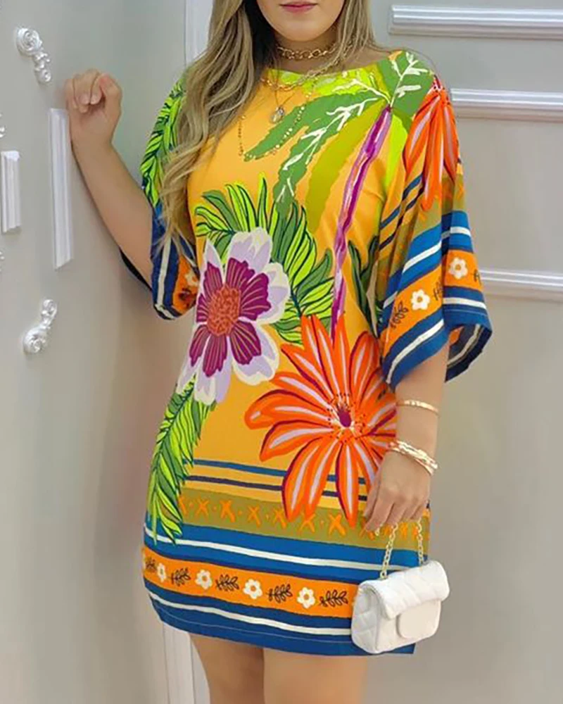 Spring Summer Women Tropical Print Mini Dress 2021 New Female Half Sleeve Brazilian Style Casual Clothing Ladies Sexy Outfits