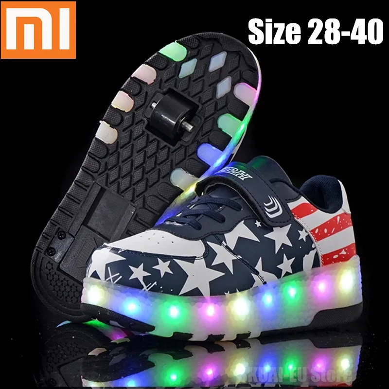 

Xiaomi Glowing Roller Skate Shoes for Kids Boys Luminous LED Sneakers with Double Wheels Children Girls Light Up Sport Shoes