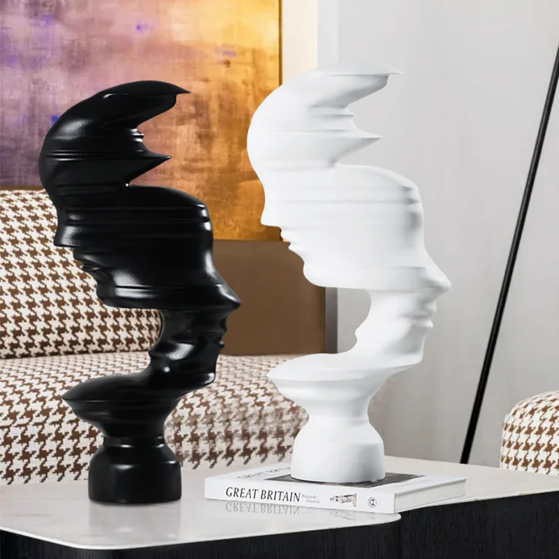 

Minimalistic Abstraction Face Black and White Head Portrait Sculpture Model Room Living Room Entrance Cabinet Study Resin