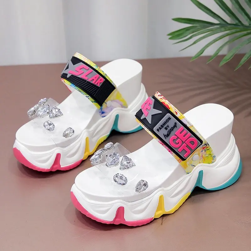 Женские массивные шлепанцы на платформе 10 см повседневные пляжные с пряжкой