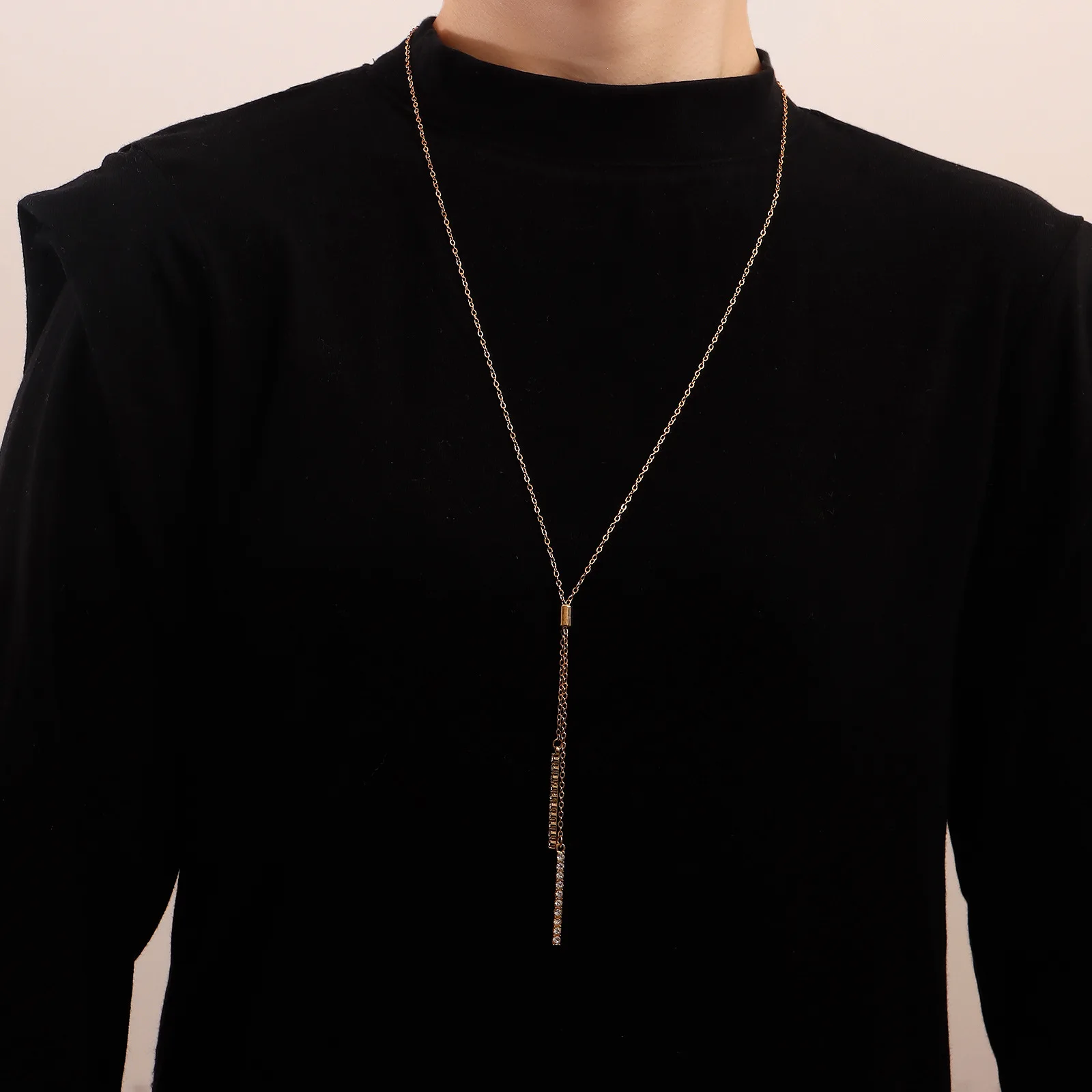 

Rhinestone Stick Pendant Necklace for Women Sweater Chain Gold Color Necklaces Female Long Style 2022 Fashion Jewelry New