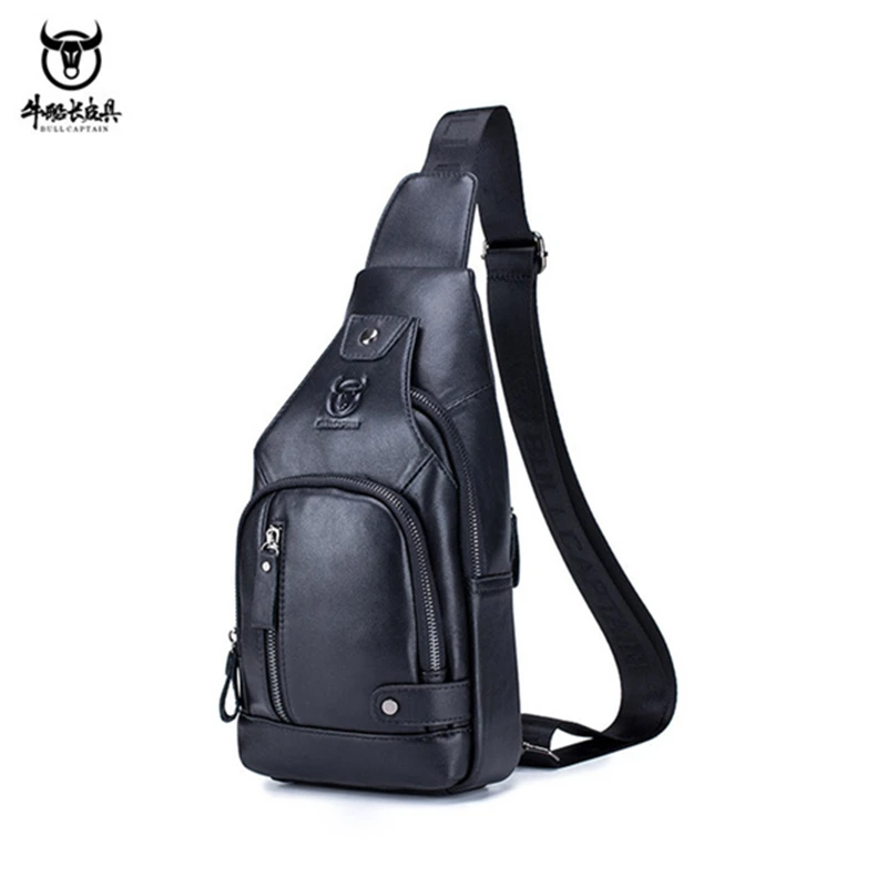 Мужская сумка через плечо кожаная мужская нагрудная с USB зарядкой 2 вида цветов