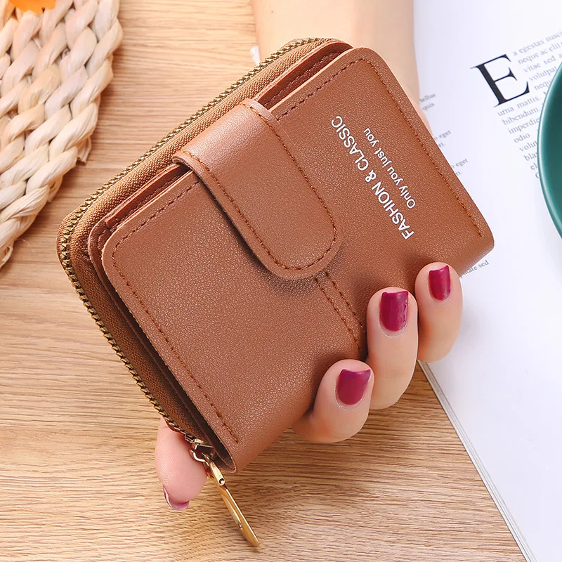 

PU Leather Wallet Women's Short Letter Card Holder Zipper Hasp Soild Wallets Lady Female Fashion Short Coin Purse Money Bag