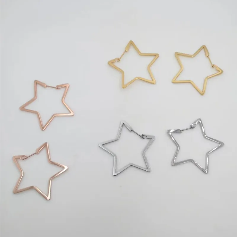 Модные женские серьги в форме сердца и звезд кольца из нержавеющей стали цвета