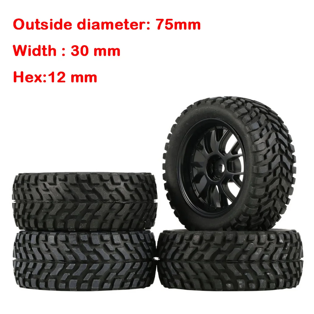 

4Pcs 75mm Rubber Rally Climbing Car Off-road Wheel Rim and Tires Hex For HSP HPI 1:10 RC Racing Car Accessories Component