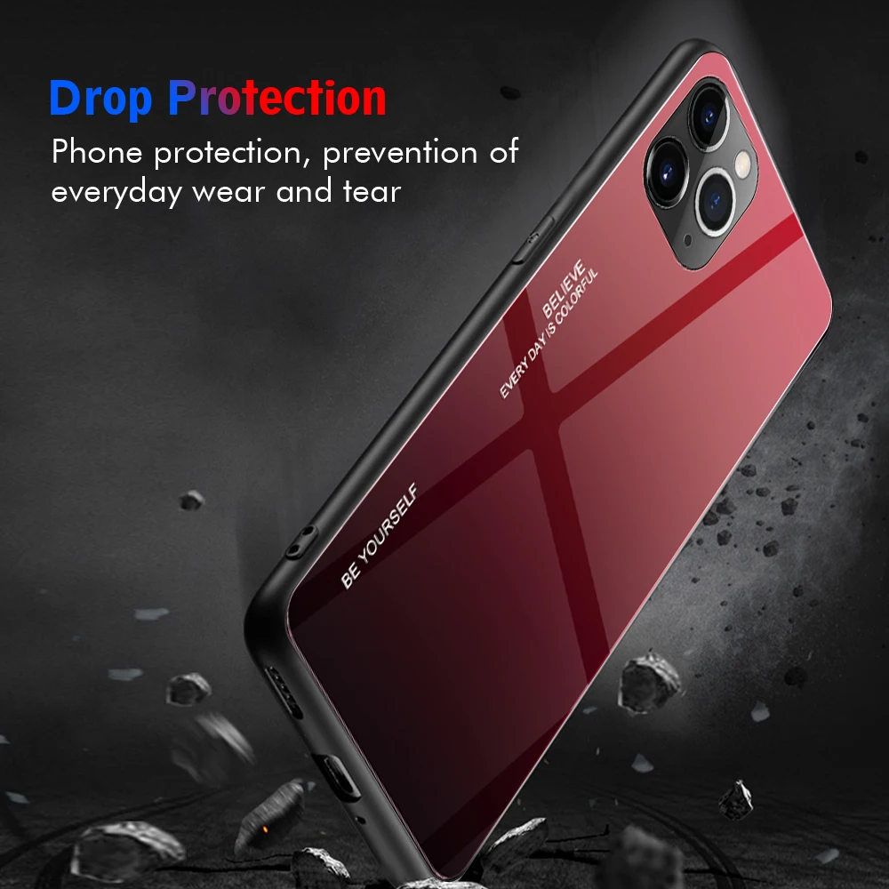 Чехол из закаленного стекла KEYSION с градиентом для iPhone 11 Pro Max силиконовая задняя
