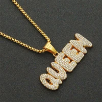 womens hip hop queen letter pendant necklace shiny temperament inlaid crystal fashion jewelry