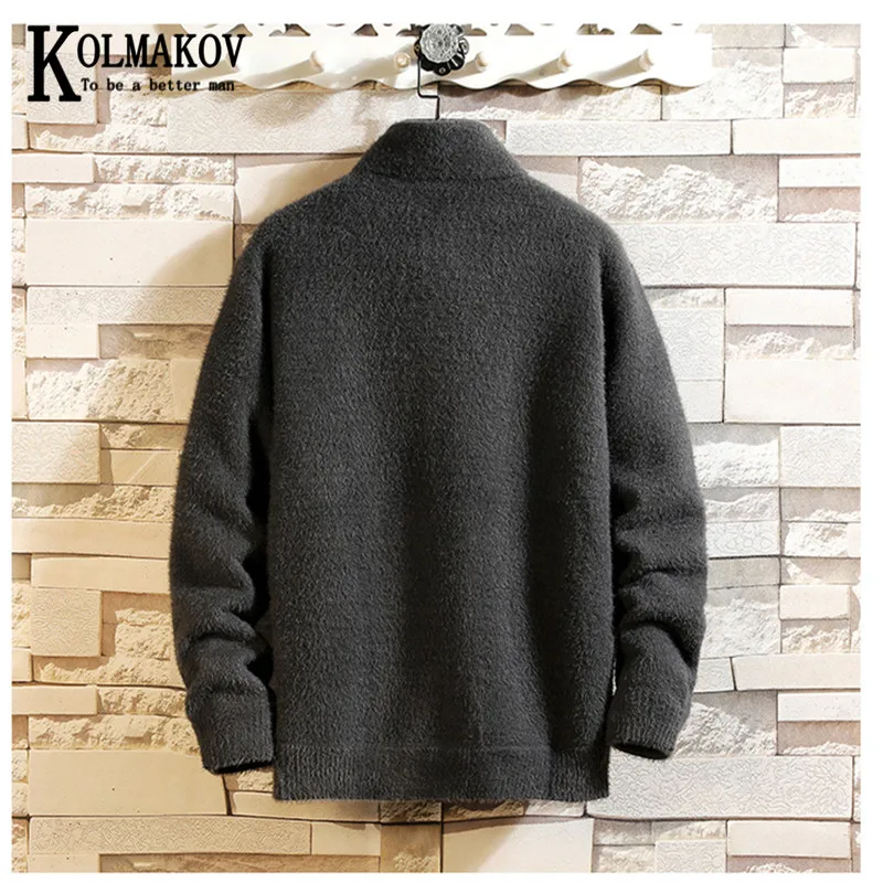 

KOLMAKOV Men's Winter New Cashmere Sweater Jacket Add Velvet And Thickened Plat With Hood, Coat And Cardigan In Solid Color