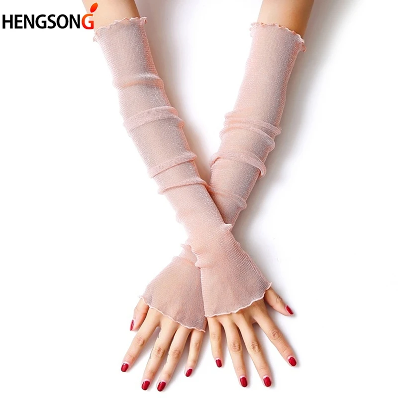 

summer new Thin mesh resistant thin sleeved girls gloves Ice silk gloves sleeve driving sun protection women long arm glove