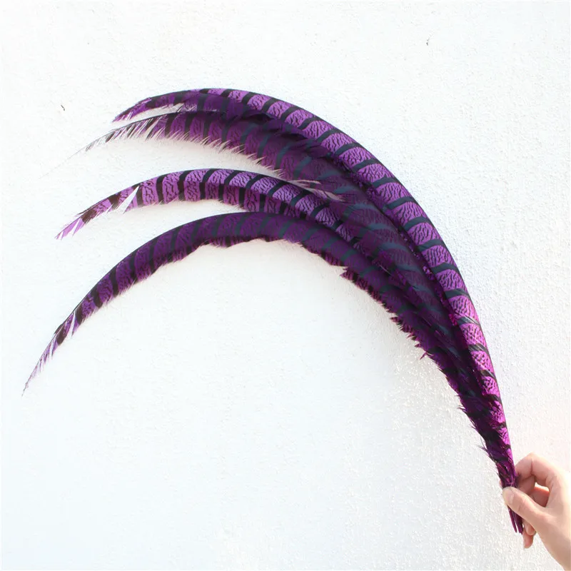 

EMS Free Shipping 50pcs Purple 30-35inch 80-90cm Dyed pheasant tail feather Lady amherst Pheasant feather Carnival Backpieces