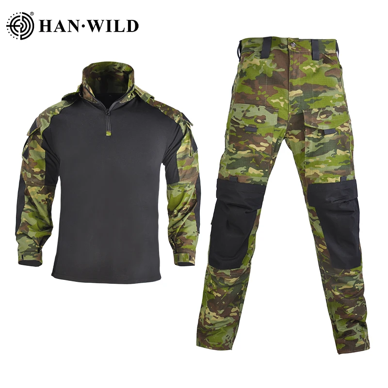 Combat Suit Shirt+Pants with Pads Safari Shirts Airsoft Suits Hunting Clothes Tactical Pants Hooded Army Outfit Military Uniform