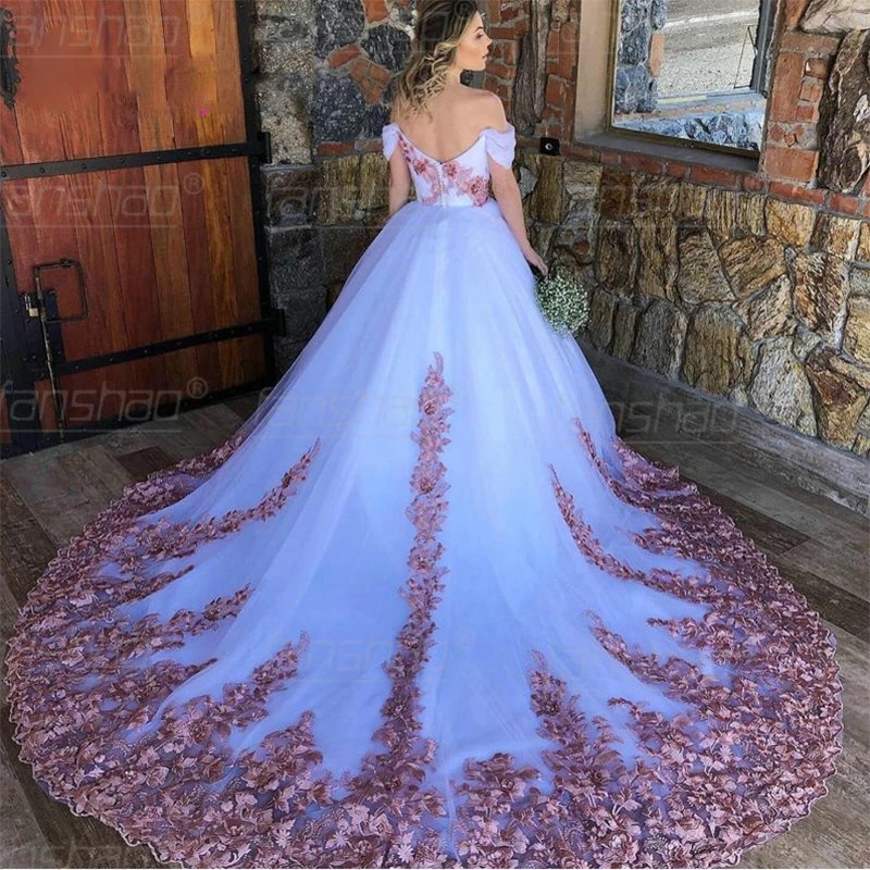 

Fanshao Wedding Dress Off The Shoulder Tulle Luxury Vestido Appliques Formal Occasion Happniess Robe De Soiree