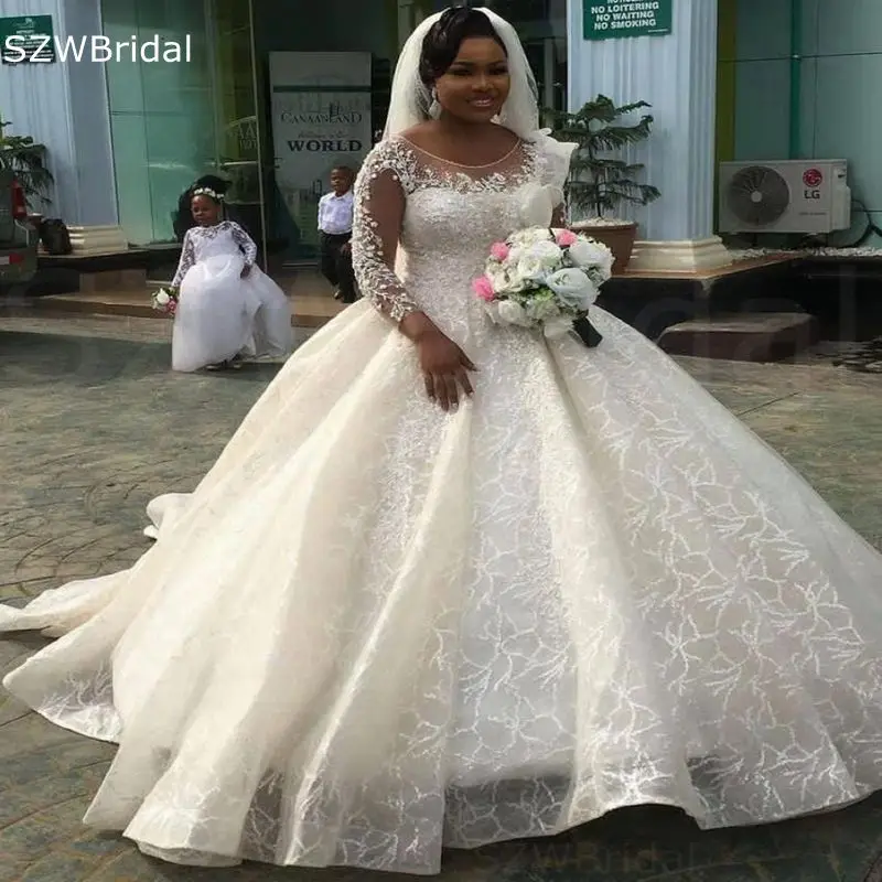 

New Arrival High Neck Long sleeve wedding dress 2021 Vestidos de novia Boho Ball gown Wedding dresses Plus size brautkleid