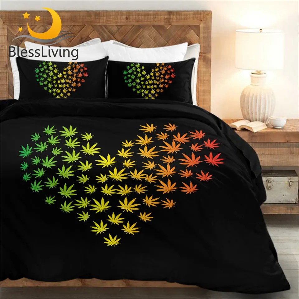 

BlessLiving клен постельное белье с узором из листьев комплект пододеяльник наволочка с принтом в виде сердечек черный комплект постельного бел...