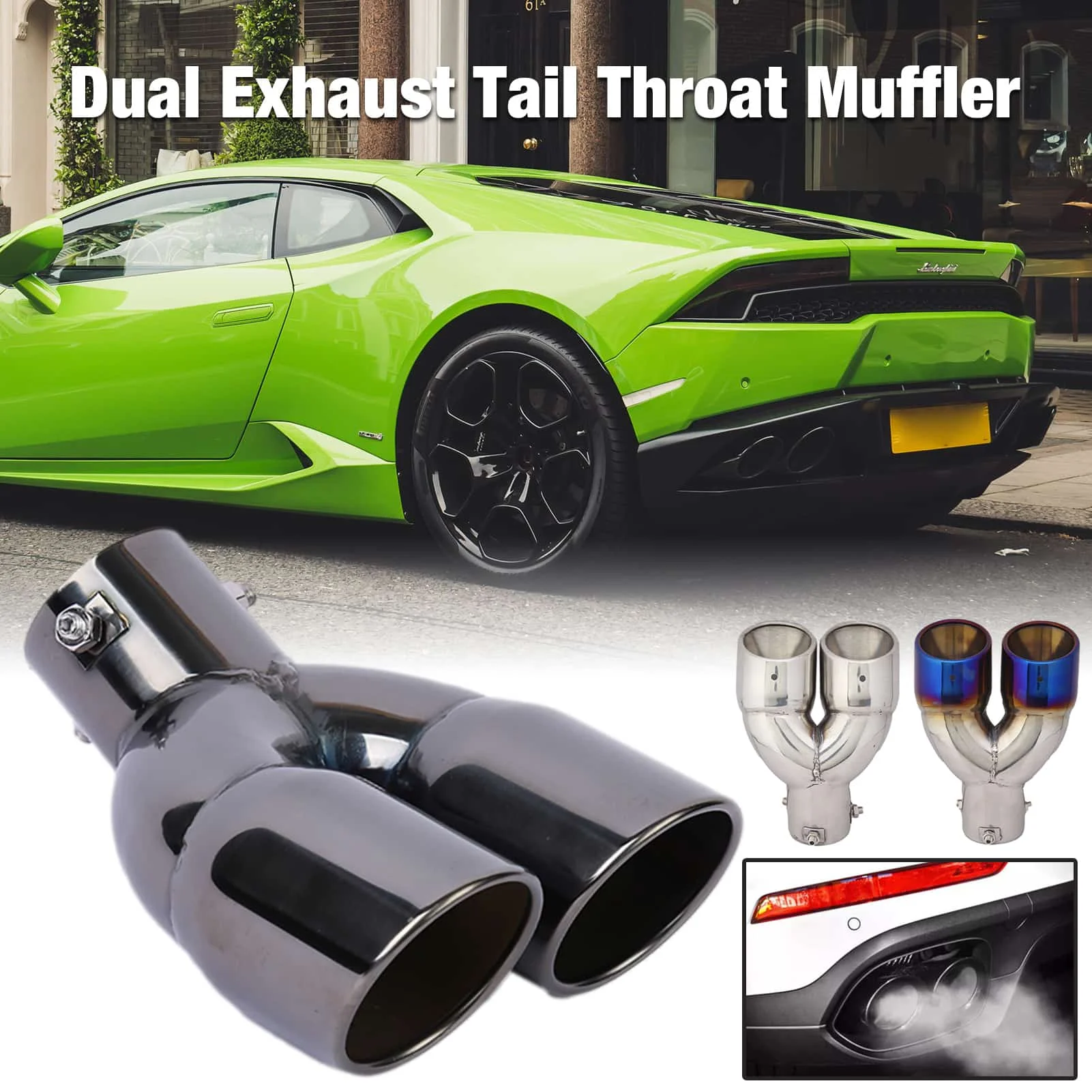 

63mm Double Outlet Stainless Steel Chrome Car Muffler Exhaust Pipe Tip End Trim Modified Tail Throat Car Liner Pipe Refined