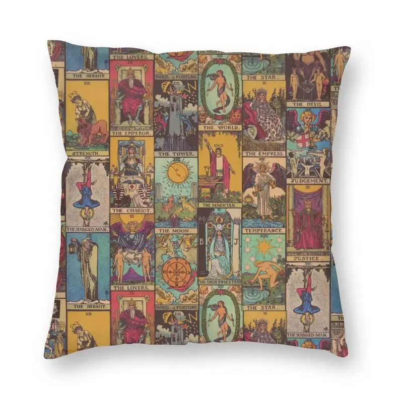 

Vibrant The Major Arcana Of Tarot Vintage Patchwork Pillow Case Decoration Occult Witch Spiritual Cushion Cover for Living Room