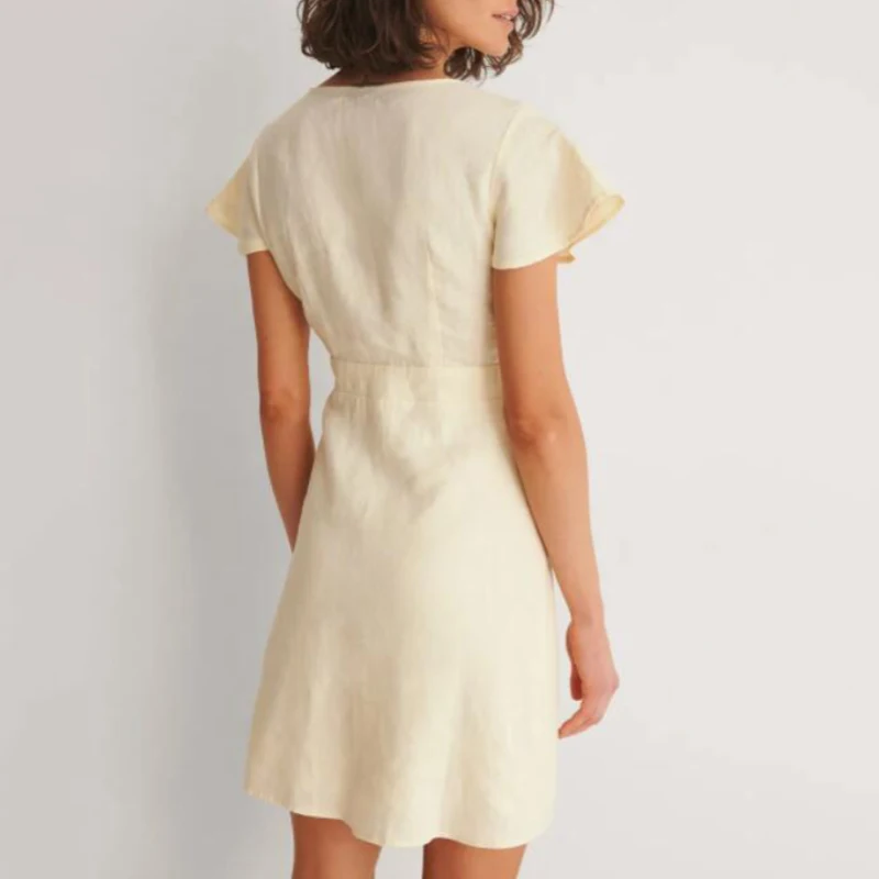 

2021 NEW Summer Mini Dress Women Boho Bow Bandage Short Sleeve Vestido De Mujer 2021 Elegant Tunic Mini Robes