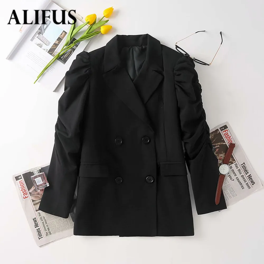 

Za2020 Autumn Fashion Women's Suit Double-breasted Standard Suit Collar Loose Leisure Style Leg Sleeve New Fashion Black Suit