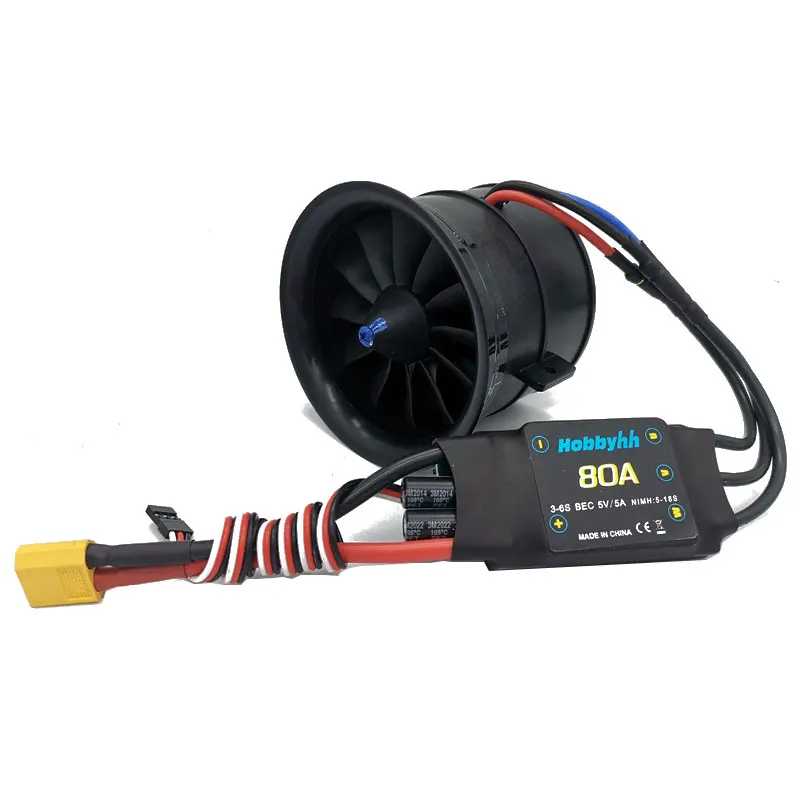 hobbyhh 80a esc и edf 70 мм 12 лезвий 4s 3300kv 6s 2300kv about2200g тяги д