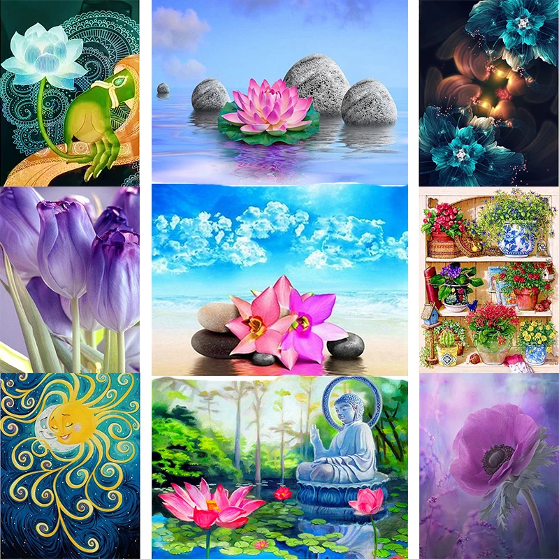 Алмазная живопись полноразмерная квадратная статуя лотоса тюльпана Будды