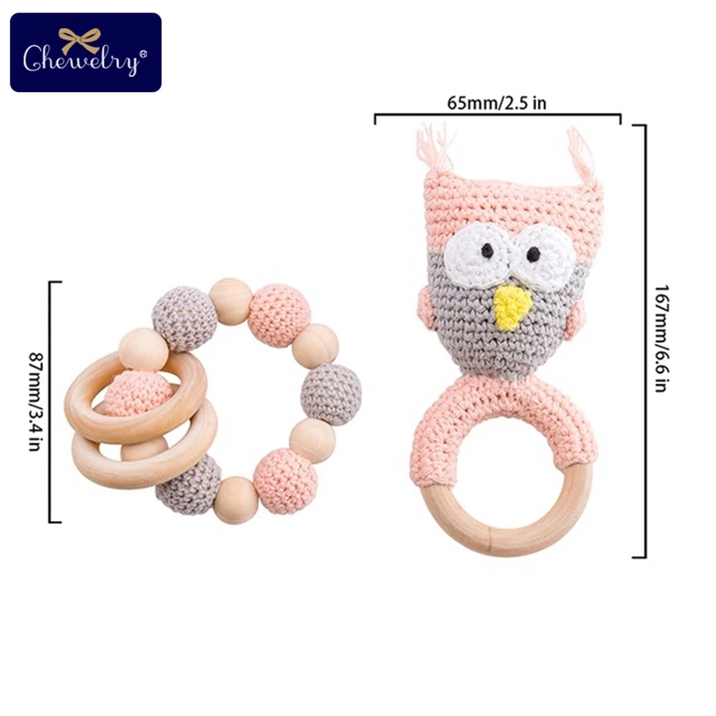 Owl Set 3 1 комплект/3 шт., детский деревянный прорезыватель, детская коляска, Детские Силиконовые Бусины, погремушка, Детская пустышка, зажим для соски, цепочка для коляски, игрушки - Цвет: Owl Set 3