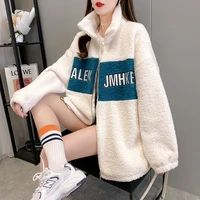 lamb wool plus velvet jacket women winter thickening 2021 new style korean half high neck cardigan sweater womens large size