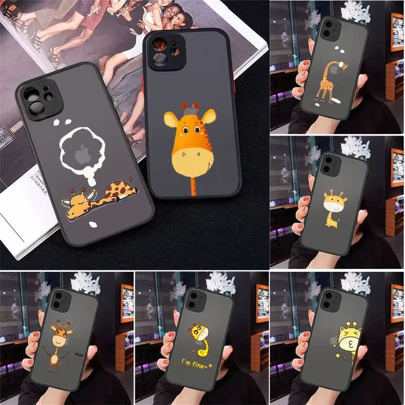 

Funny Cute Cartoon Giraffe Phone Cases Matte Transparent for iPhone 7 8 11 12 s mini pro X XS XR MAX Plus cover funda shell