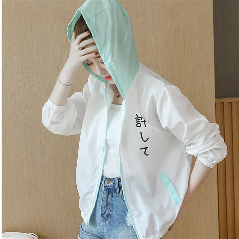 Женская ветровка с капюшоном ZQLZ разноцветная Базовая Свободная куртка в стиле