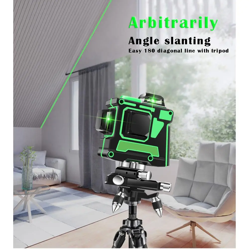 

12 Lines Remote Control Self-leveling Ground Fitting Instrument Green Beam Vertical Laser Level Instrument for Architecture