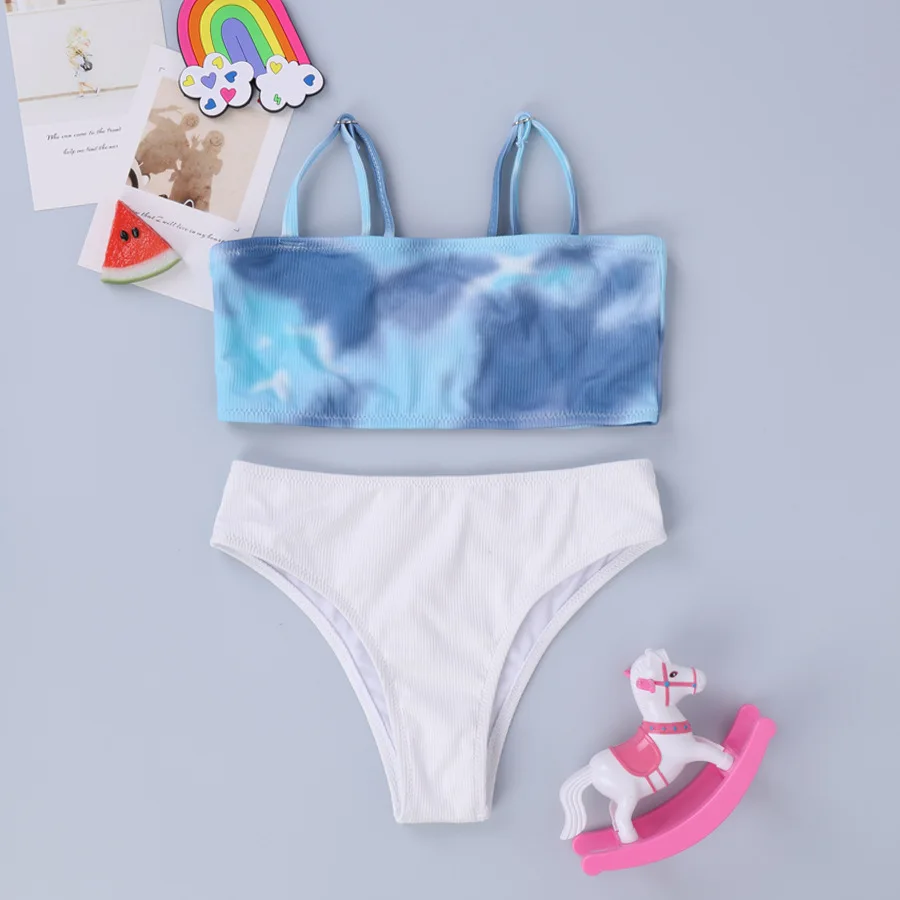 

Girls' Solid Color Double-Shoulder Straps Adjustable Children Girls 2-Piece Beach Sports Swimming Swimwear Big Kids Bikini Suit
