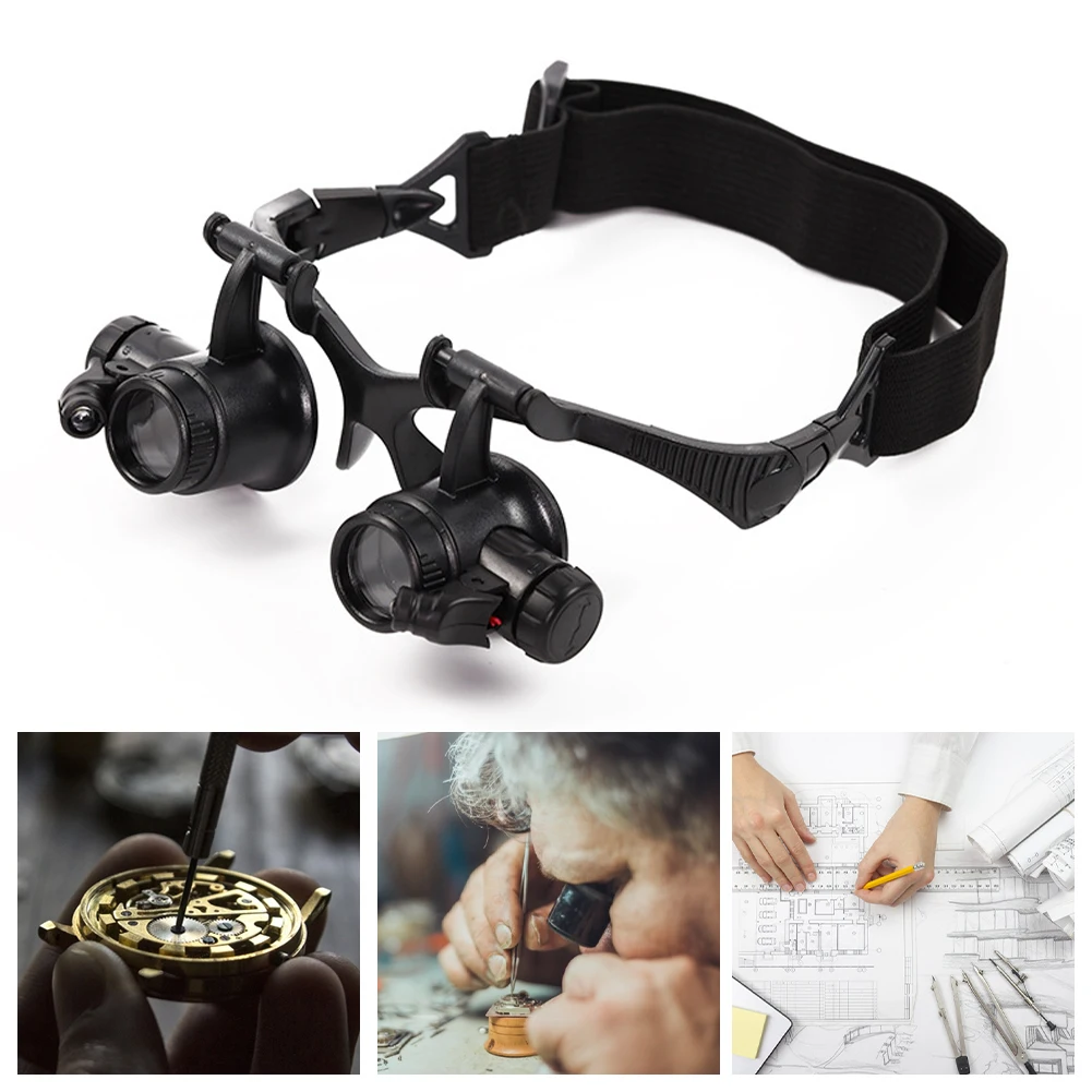 

Headband Magnifying Glasses 10x/15x/20x/25x Optical Lens Glass Loupe With 2 LED For Watchmaker Jewelry Repair лђпа с подсвекой