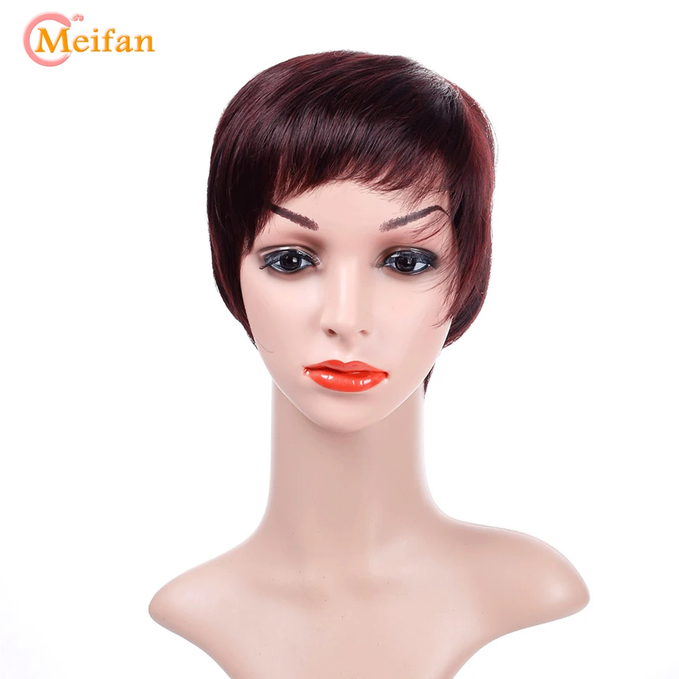 MEIFAN натуральные короткие прямые черные парики термостойкие волосы