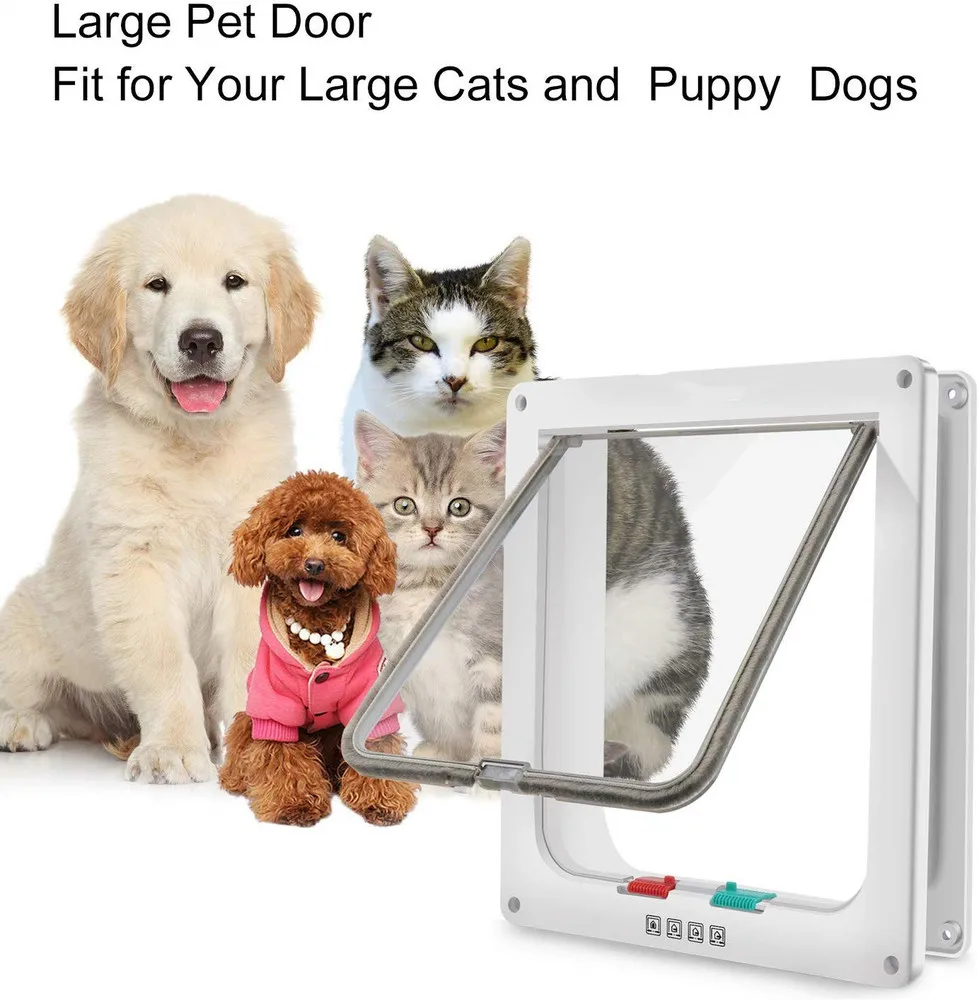 

Pet door 4 Way Locking for Dog Cat Kitten Door Security Flap Door ABS Plastic Small medium Pet Cat Dog Gate Door Pet Supplies