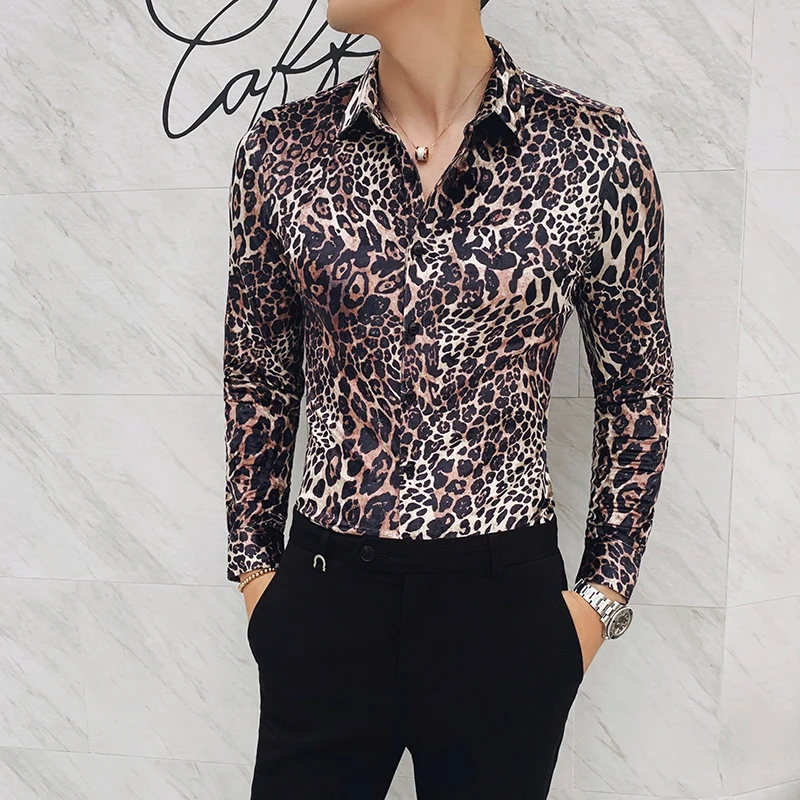 Высококачественная Золотая Бархатная рубашка модная леопардовая тонкая с