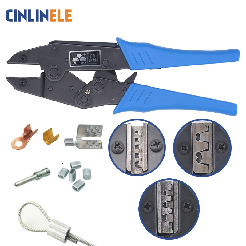 

Brass Bare Terminals Crimper And Interchangeable Dies For Heat Shrinkable Connector Wire Crimping Tools Ratcheting 9Inch SH