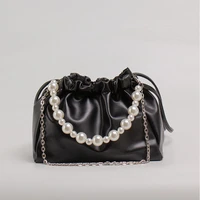 solid color pleated tote bag 2021 fashion new pearl chain soft leather womens handbag travel shoulder bags armpit bag